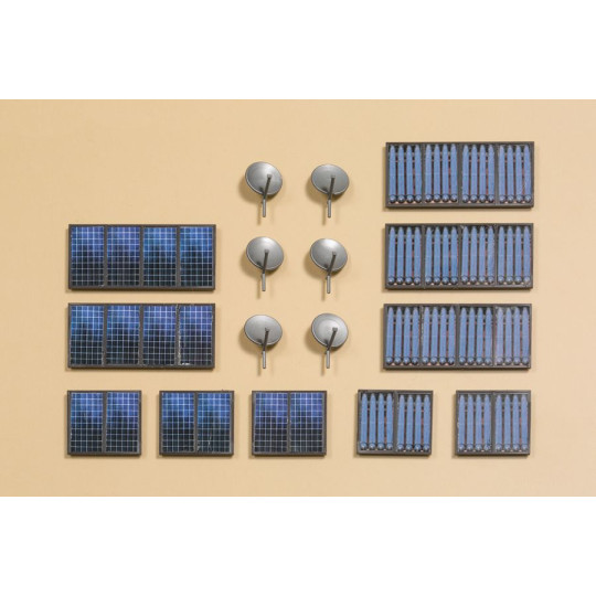 Maquette : 10 Panneaux solaire + 6 antennes satellites 1/87 HO AUHAGEN